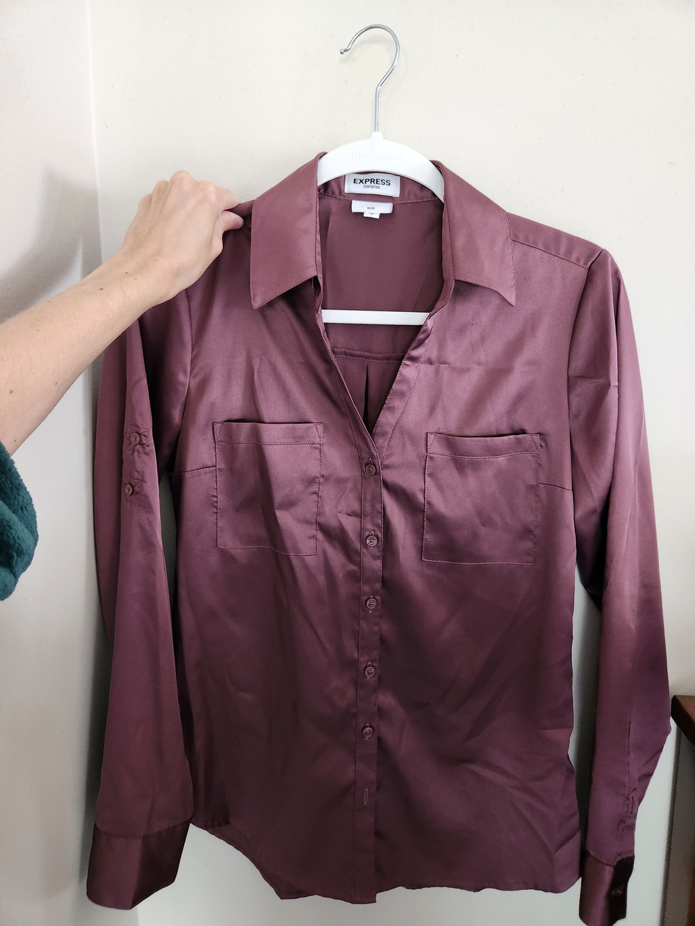 Express Women's Satin Purple Button-Up Shirt
